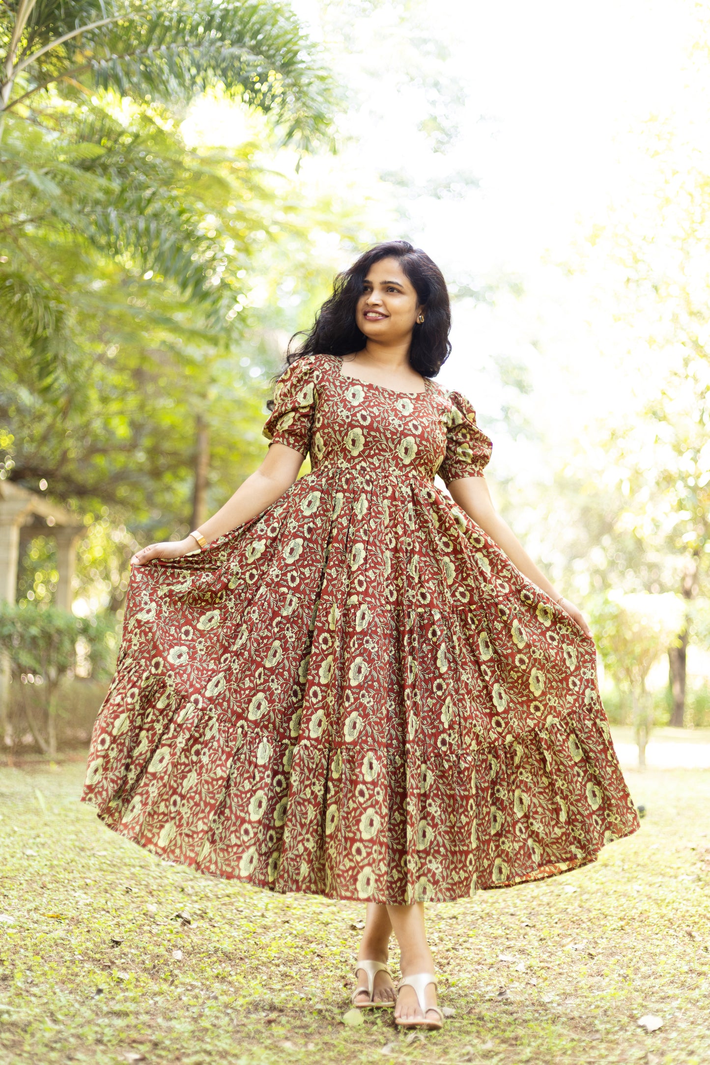 Caramel Floral 3 tier dress