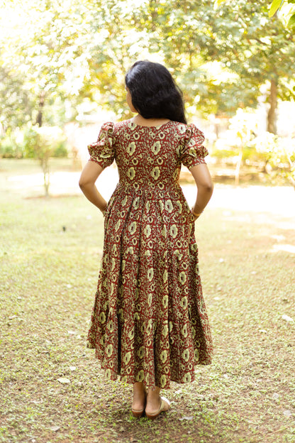 Caramel Floral 3 tier dress