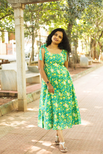 Willora Shoulder Tie Cotton Midi Dress