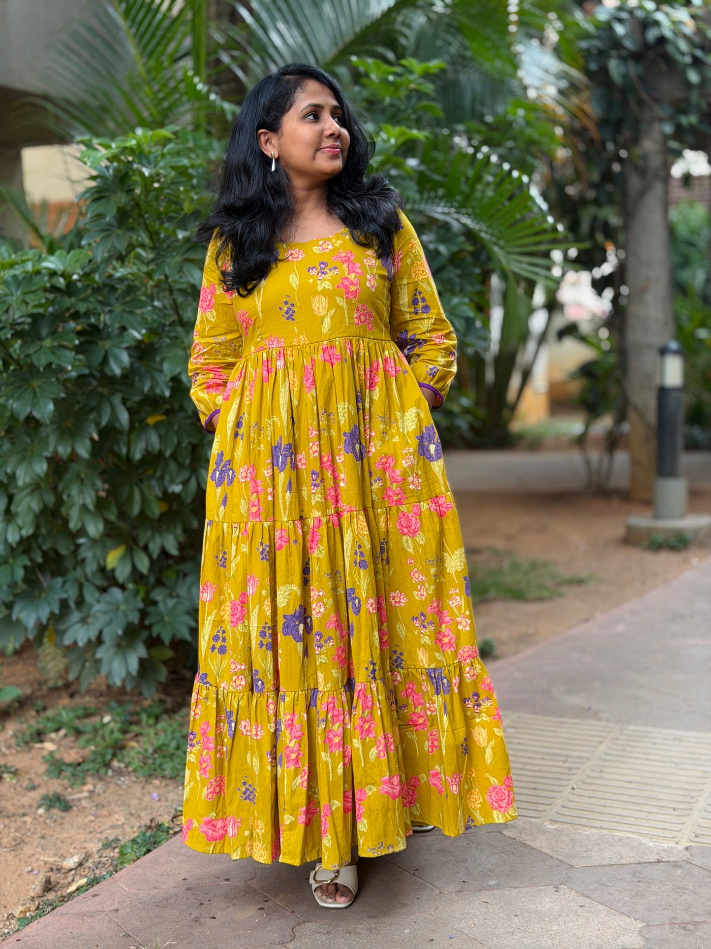 Gia Cotton Maxi Dress — Yellow Floral Print
