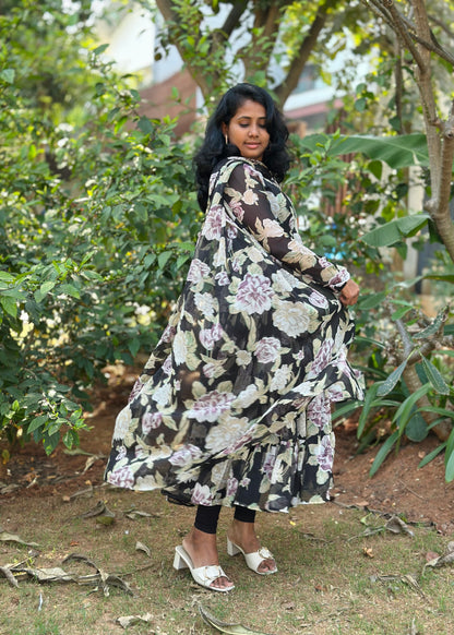 Sunehri Tiered Anarkali  Kurta with Dupatta Set