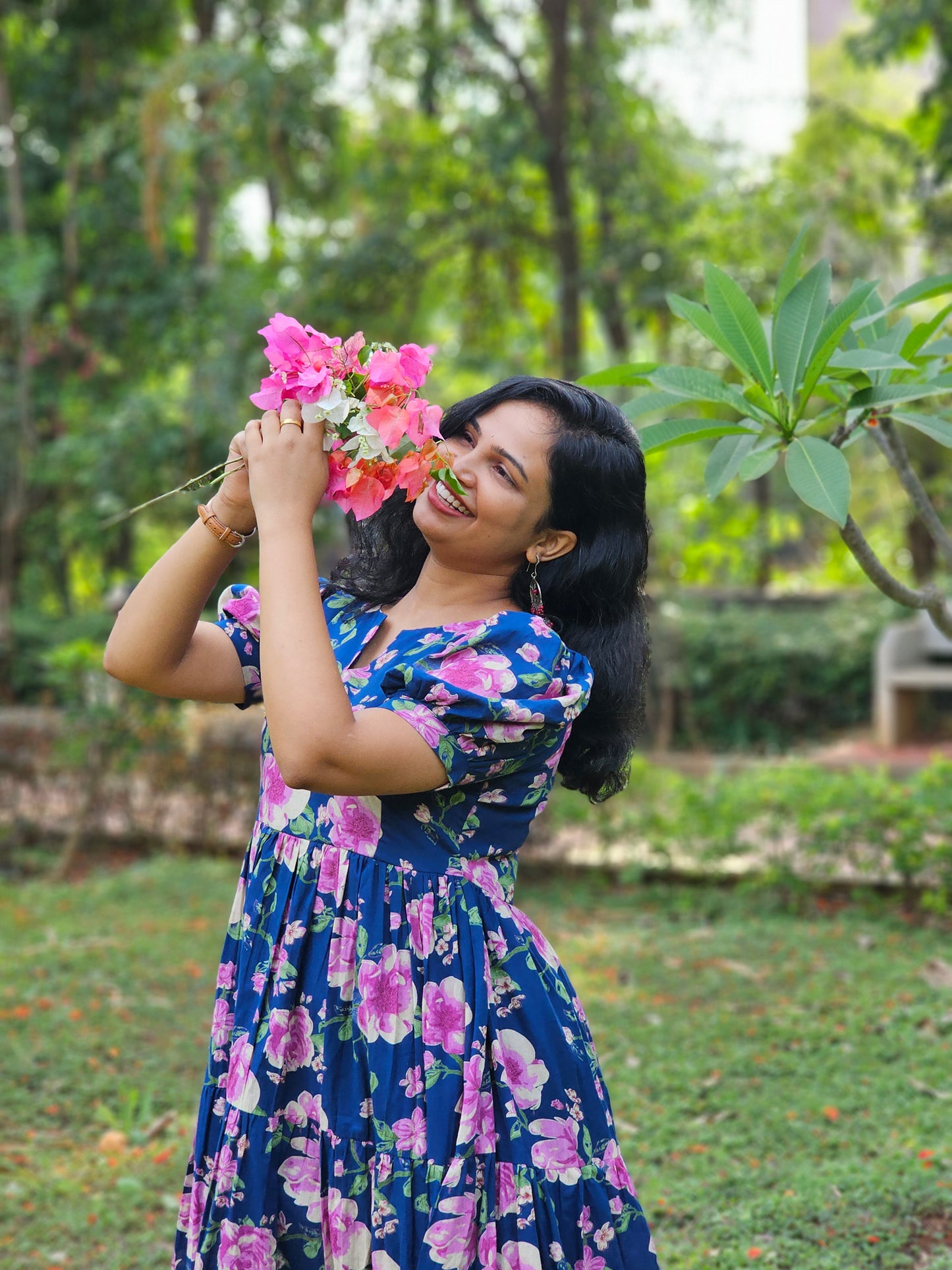 Bougainvillea Whirl 3 Tier Dress