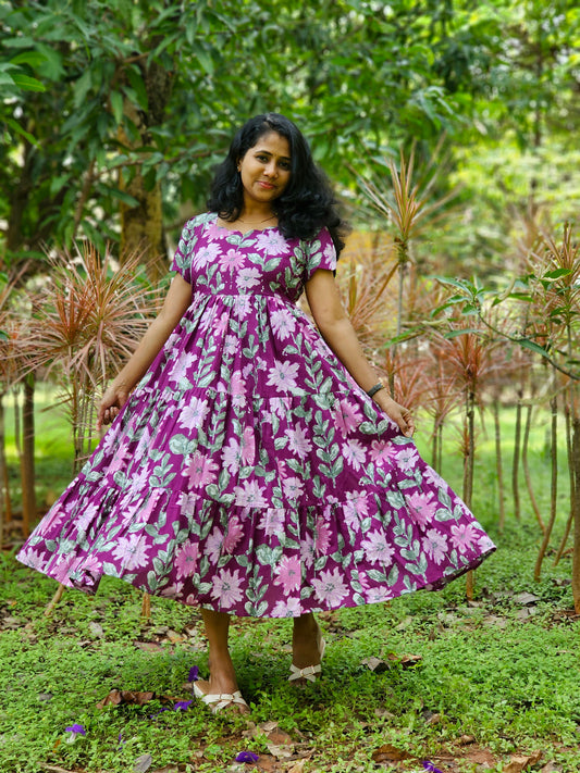 Plum petal scalloped tiered Dress