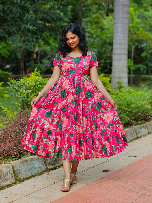 Raspberry Bloom Scalloped Dress