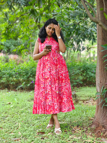 Scarlet Bloom Midi Dress