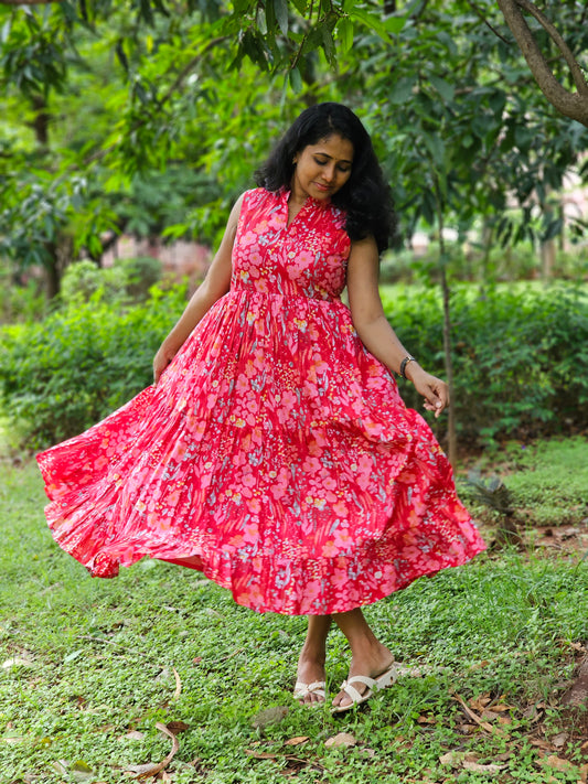 Scarlet Bloom Midi Dress