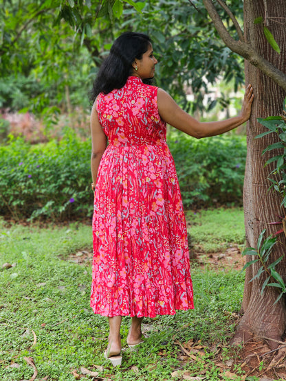 Scarlet Bloom Midi Dress