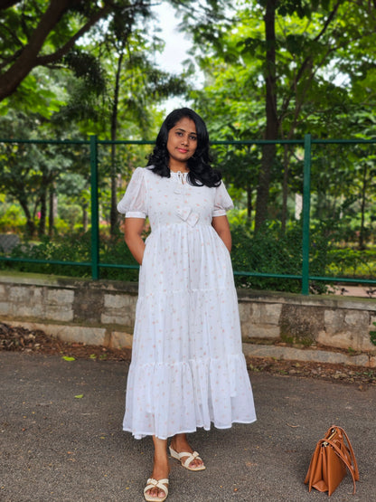 Petal Cloud Tie-Neck Dress