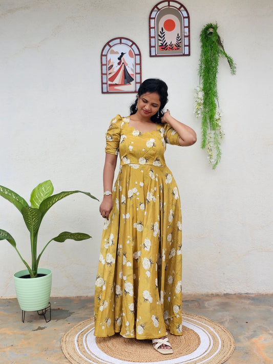 Golden Blossom Maxi Dress