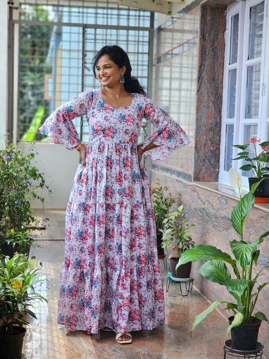 Blush bloom flare maxi dress