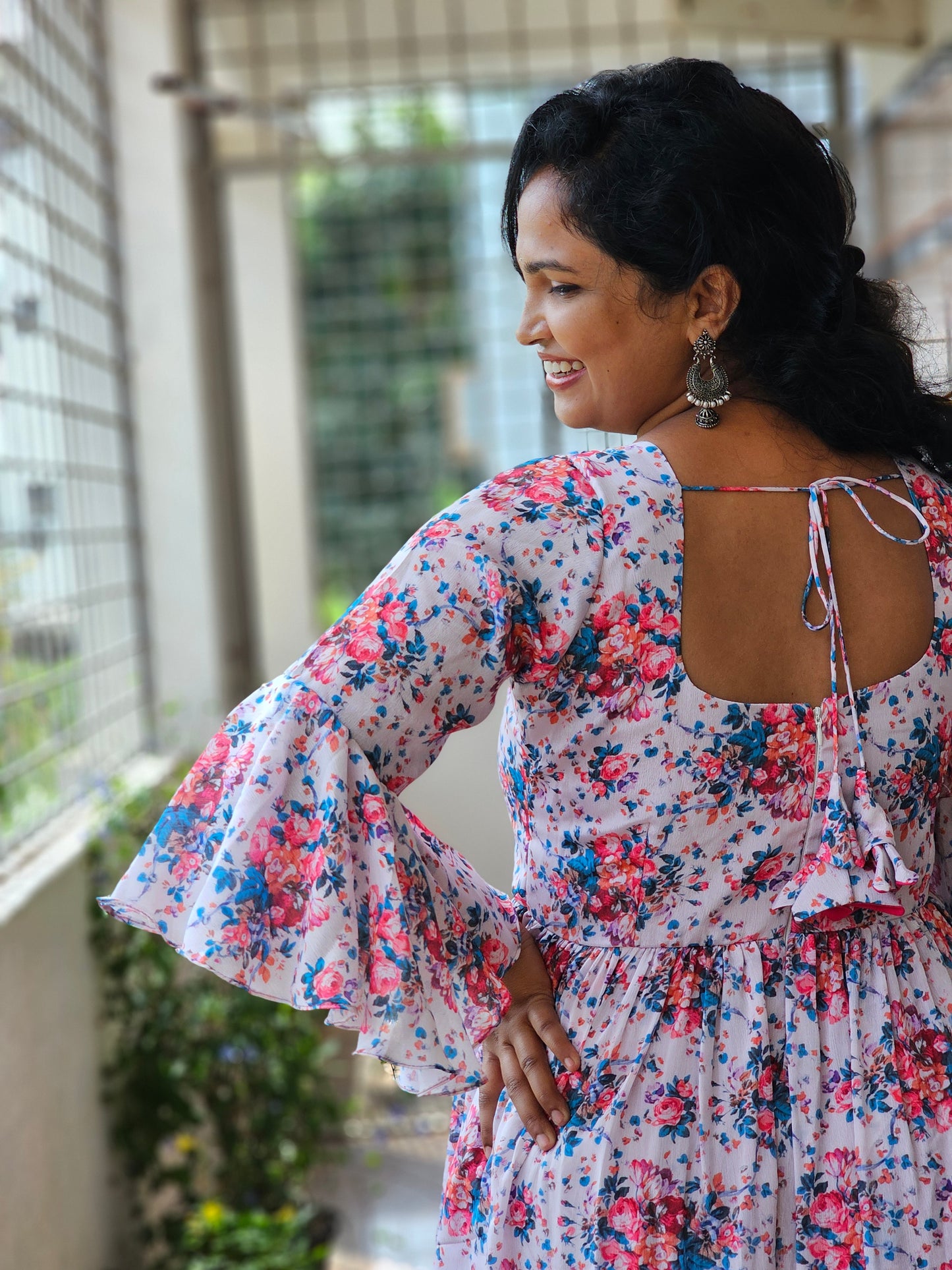 Blush bloom flare maxi dress