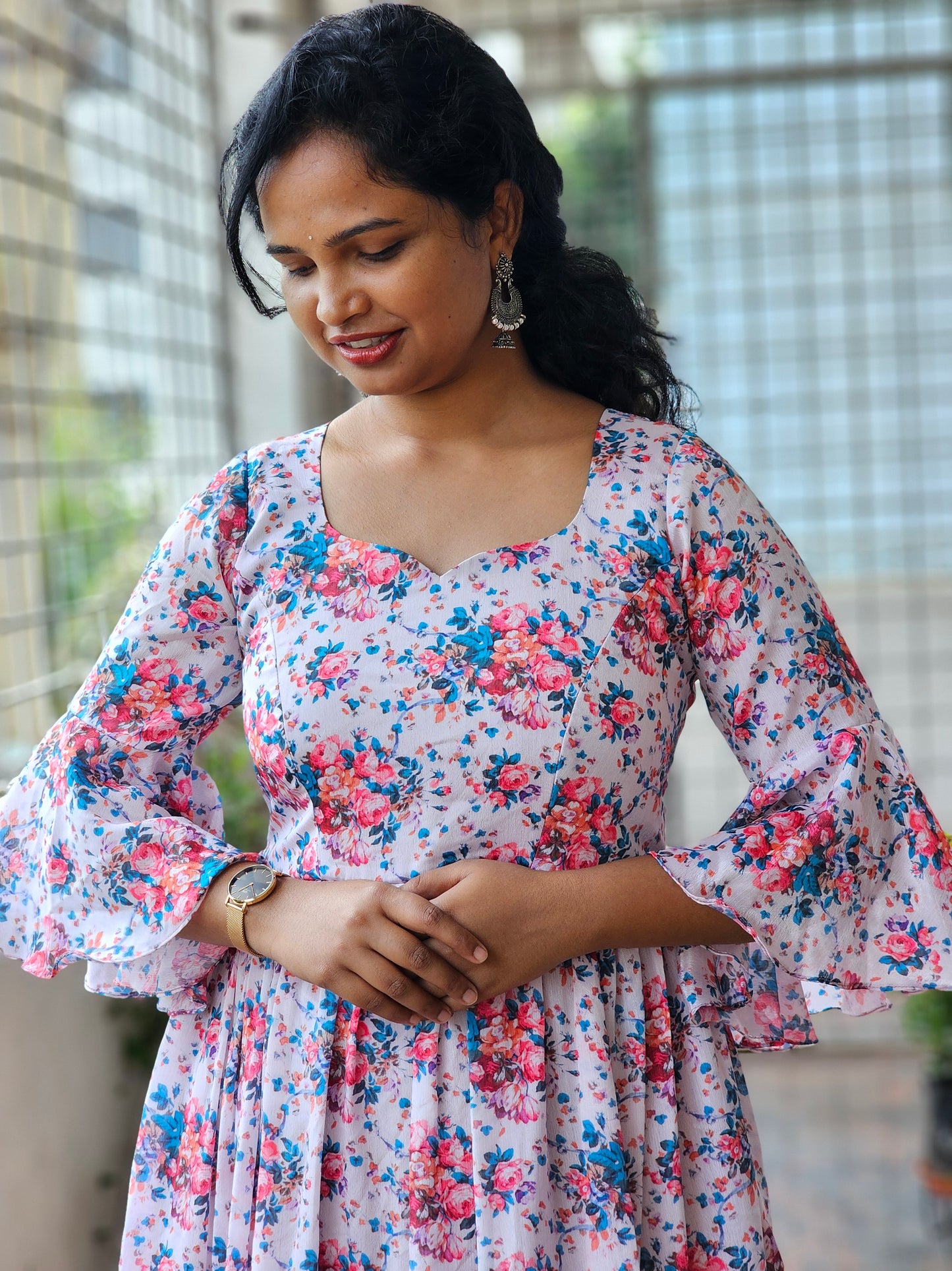 Blush bloom flare maxi dress