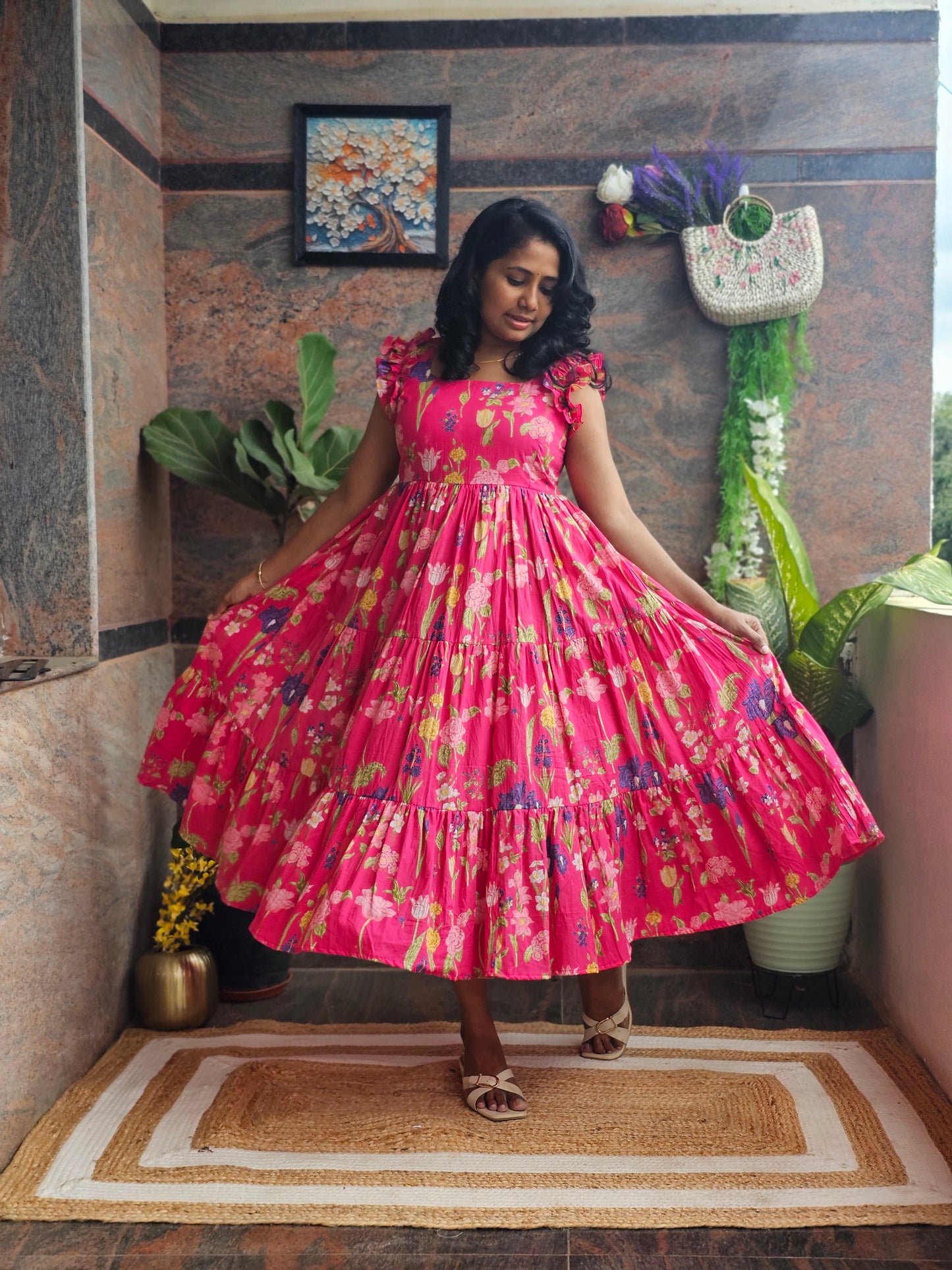 Floral Fiesta Cotton Midi Dress