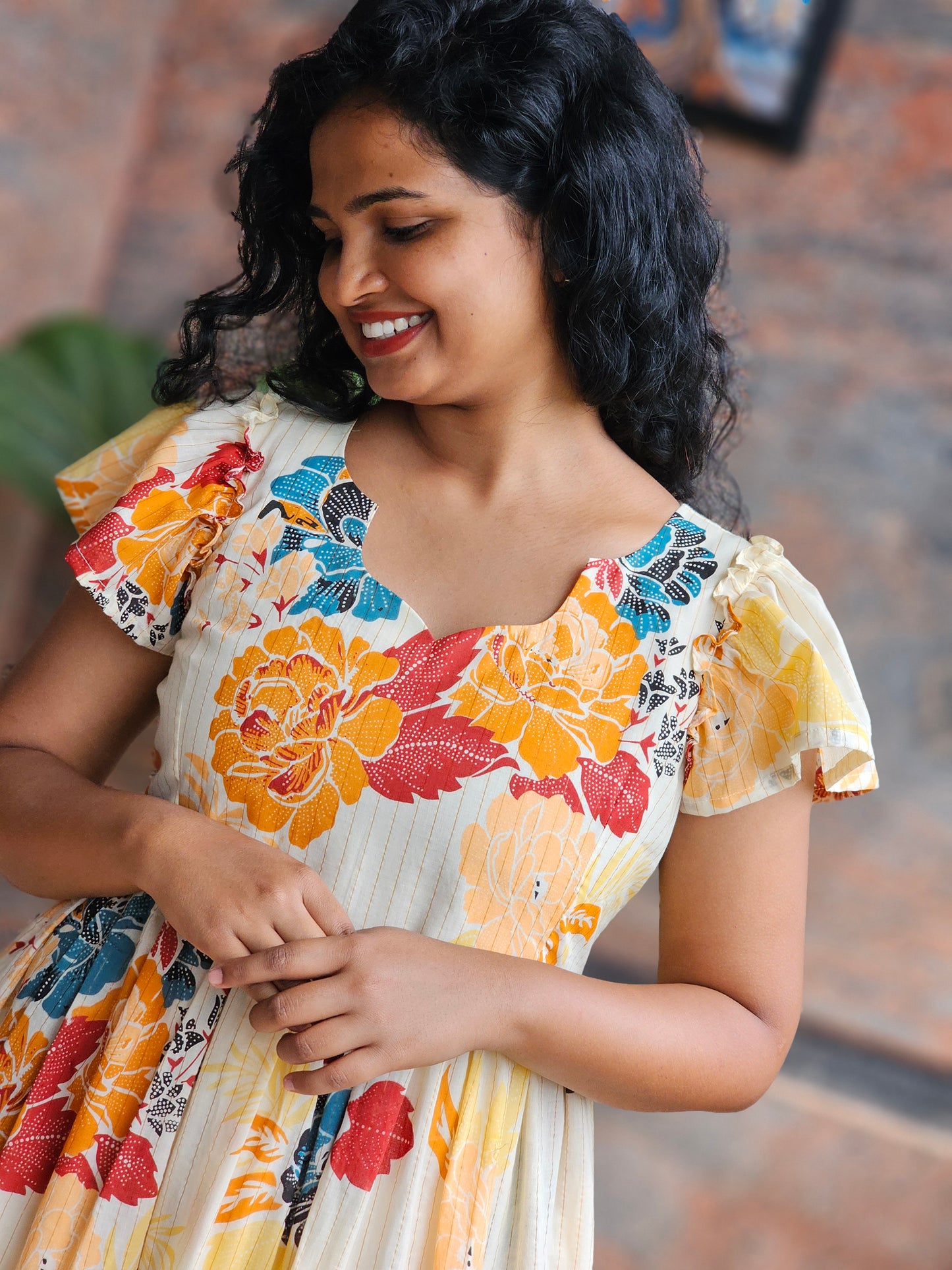 Golden Bloom Cotton Midi Dress