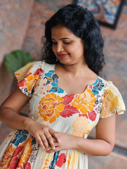 Golden Bloom Cotton Midi Dress