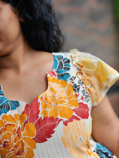 Golden Bloom Cotton Midi Dress