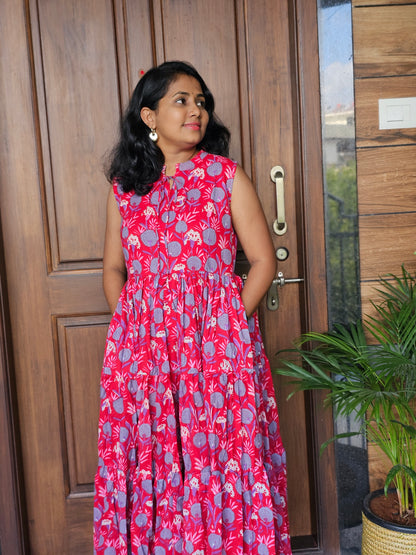 Red Floral Collar Dress- Immediate Dispatch