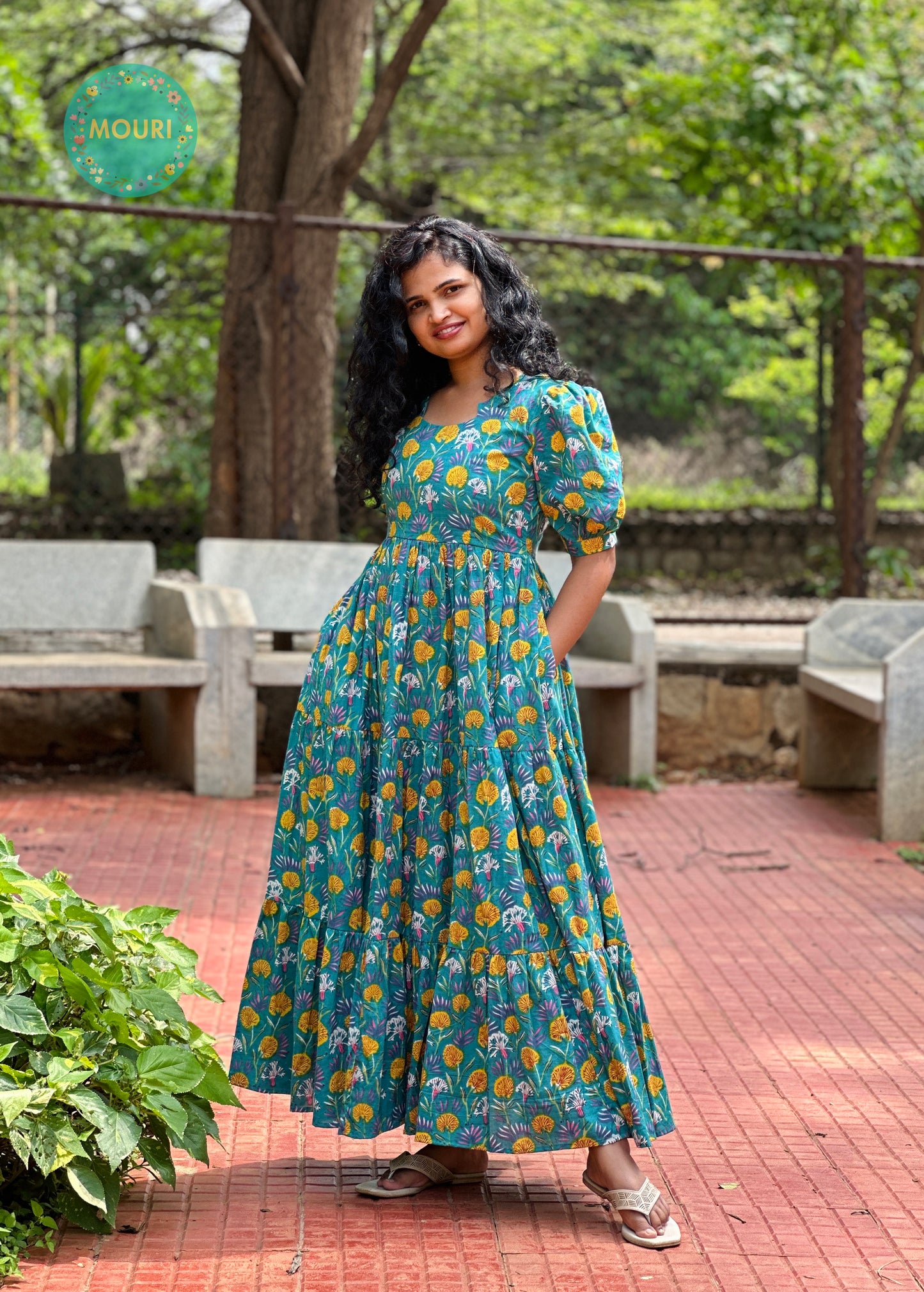 Autumn Floral Cotton 3 Tier Maxi Dress