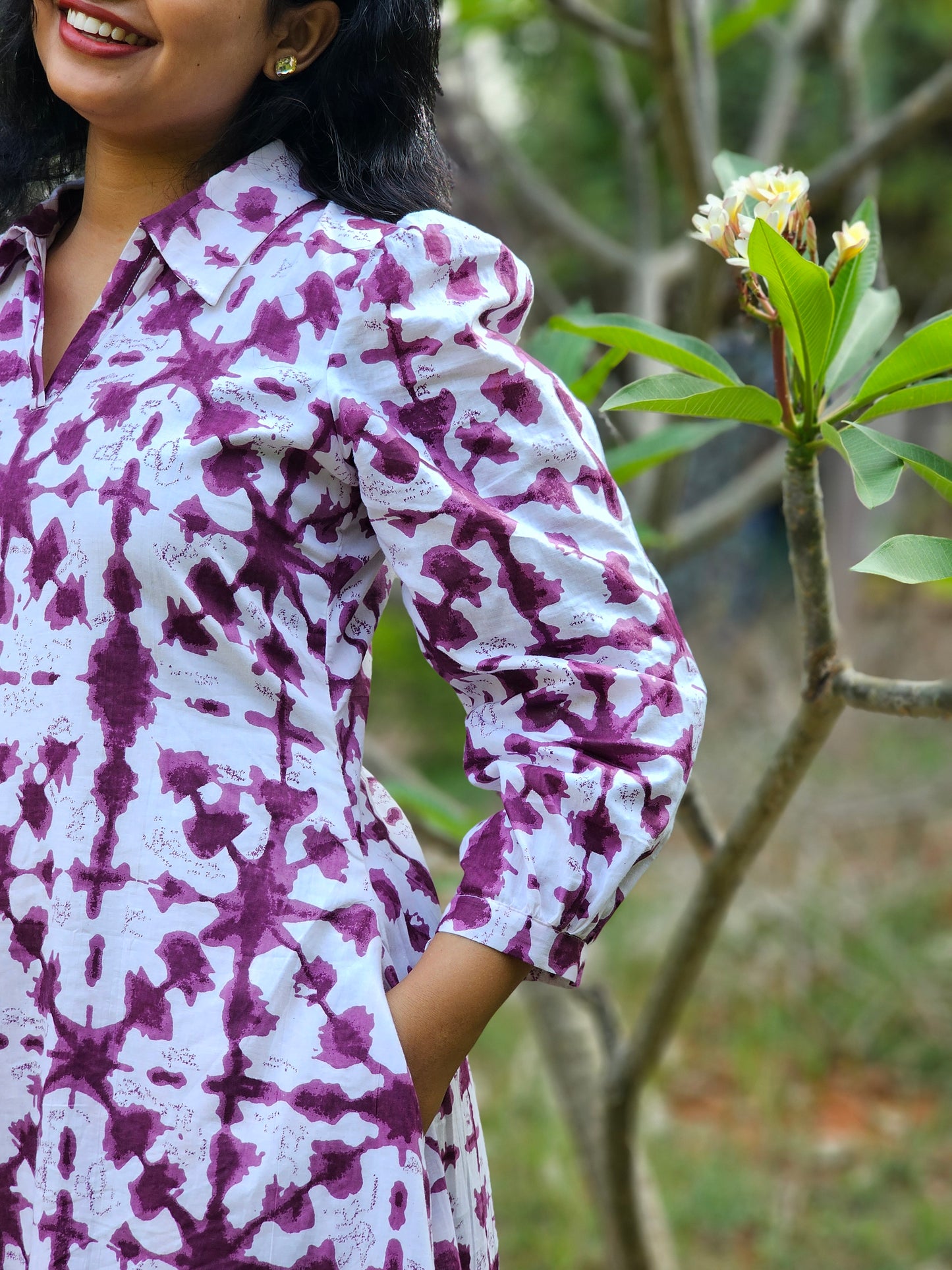 Berry Bloom A line Cotton Midi Dress
