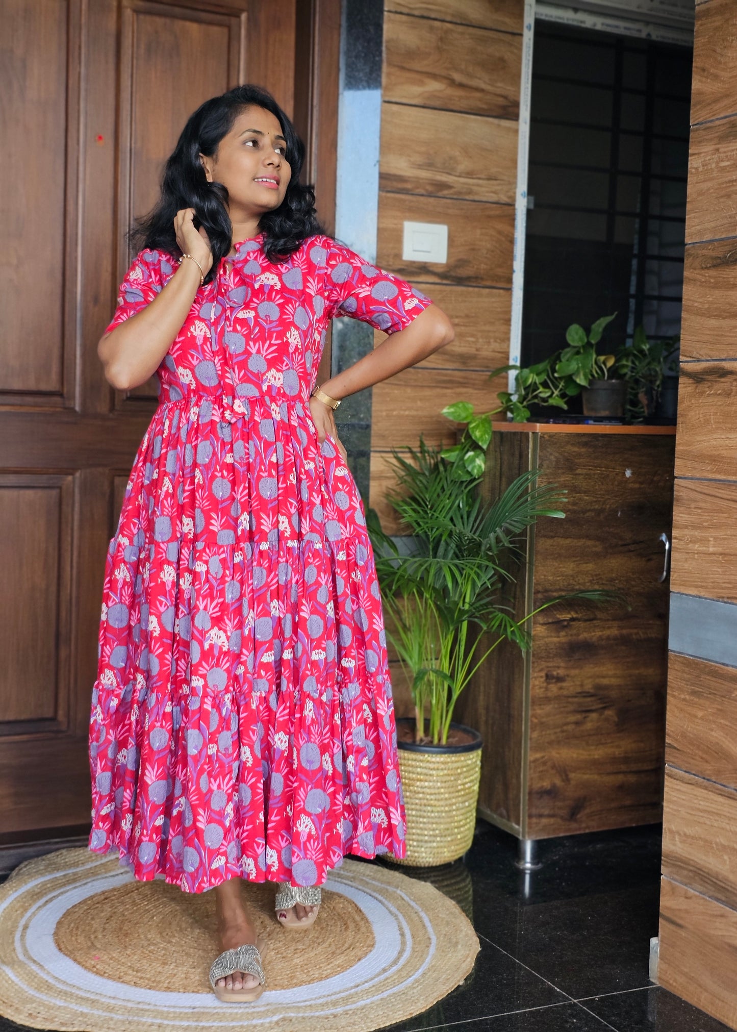 Red Floral Collar Dress- Immediate Dispatch