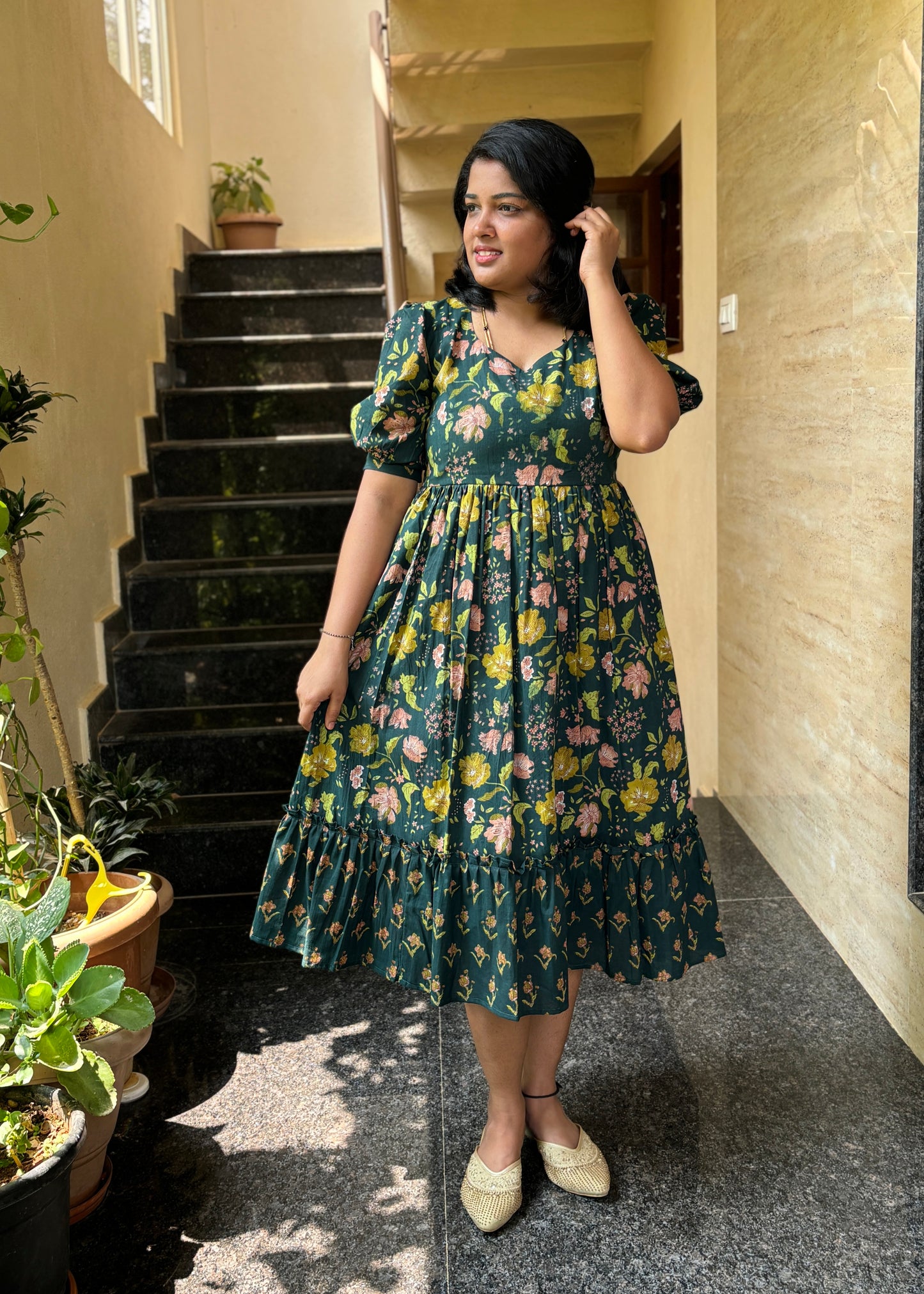 Elisa Floral Cotton Midi Dress