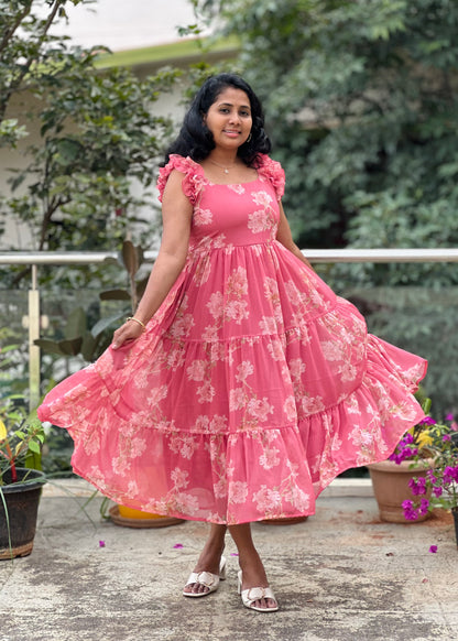 Coral Breeze Midi Dress