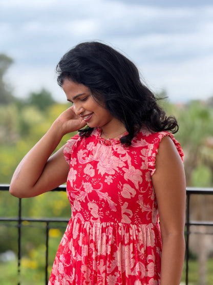 Midora Red Chiffon tiered dress