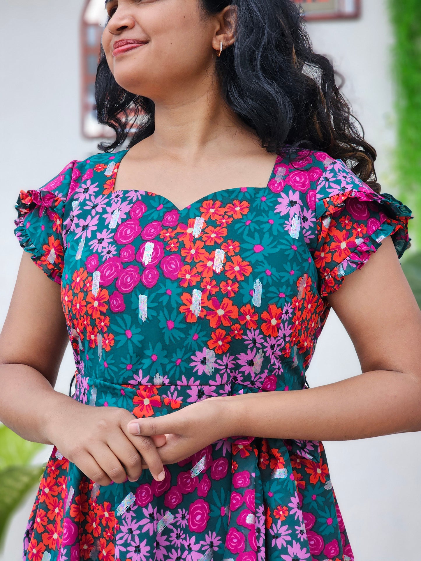 Green & pink umbrella dress