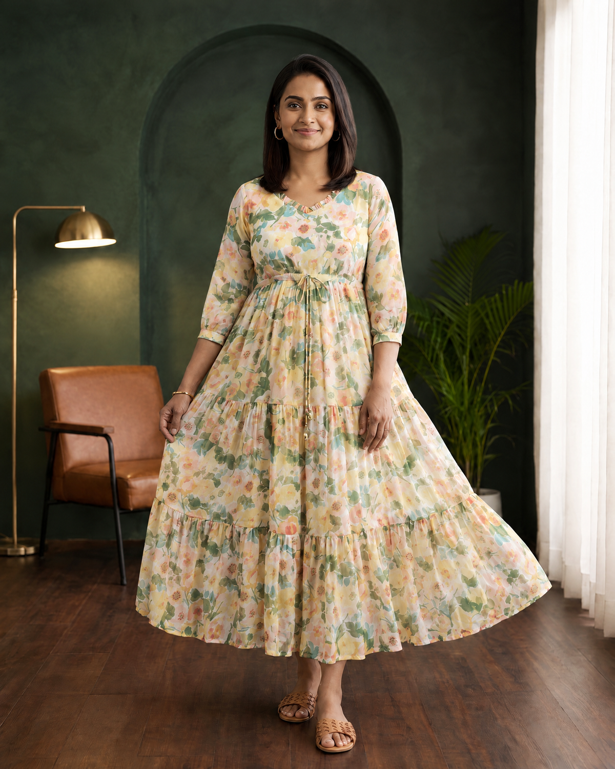 Floral Whimsy Multicolour Floral Tiered Dress