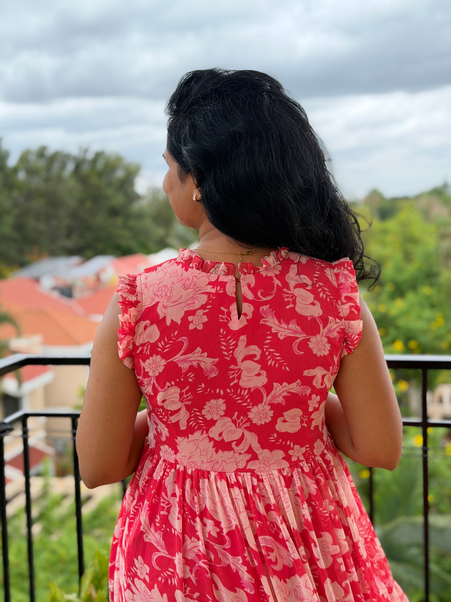 Midora Red Chiffon tiered dress