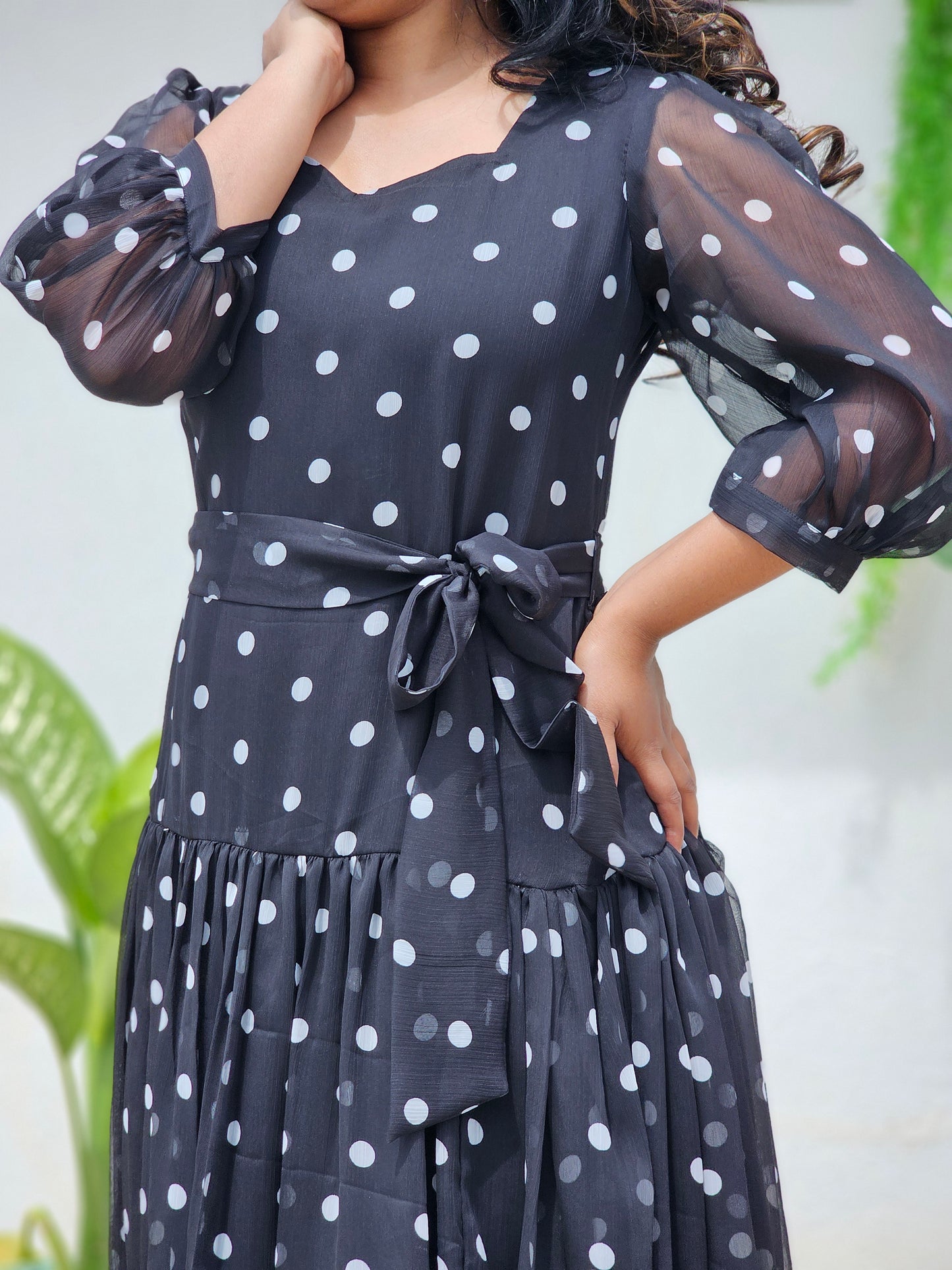 Black polka dots A line dress