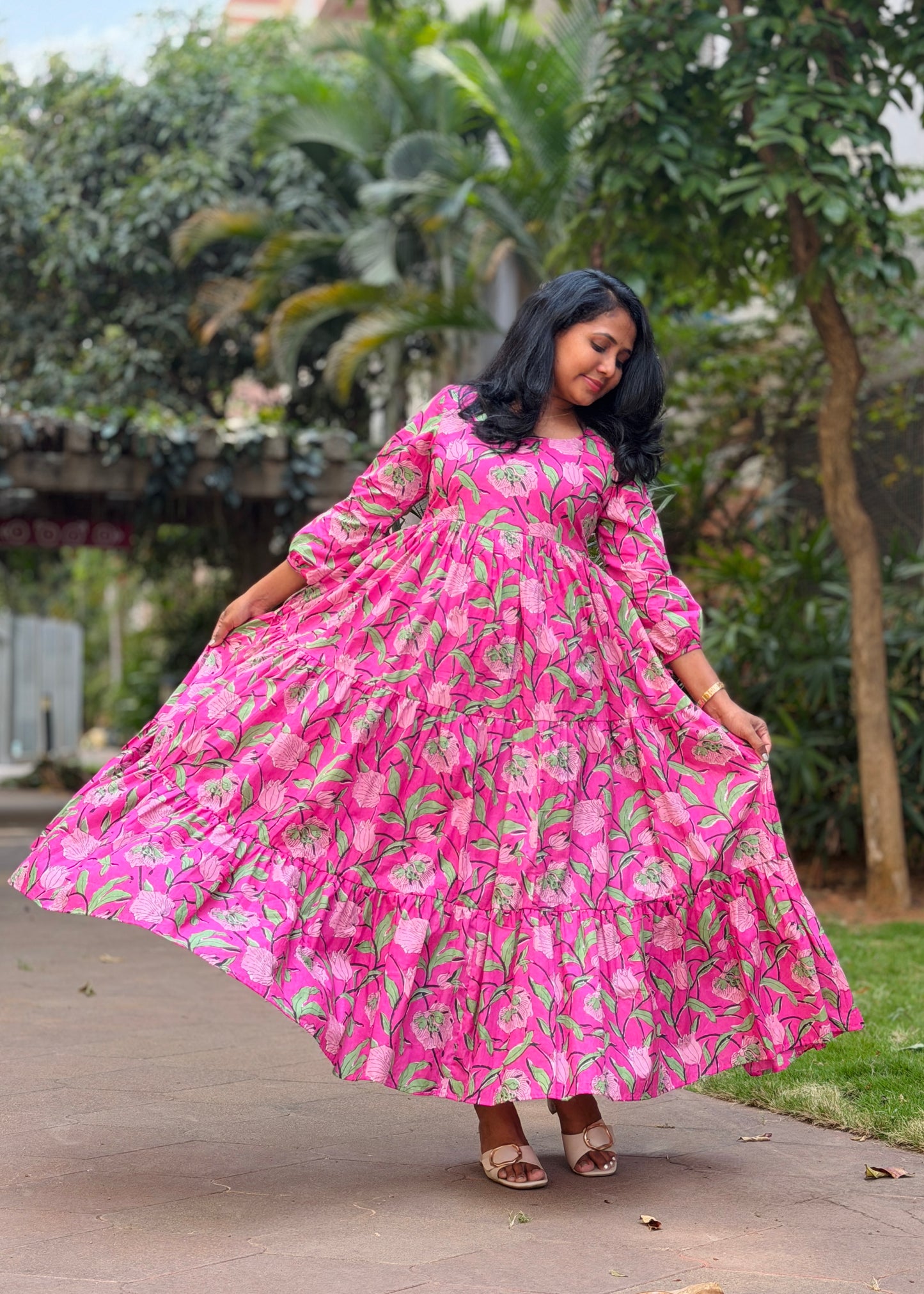 Rosa Cotton Maxi Dress — Pink Floral Print