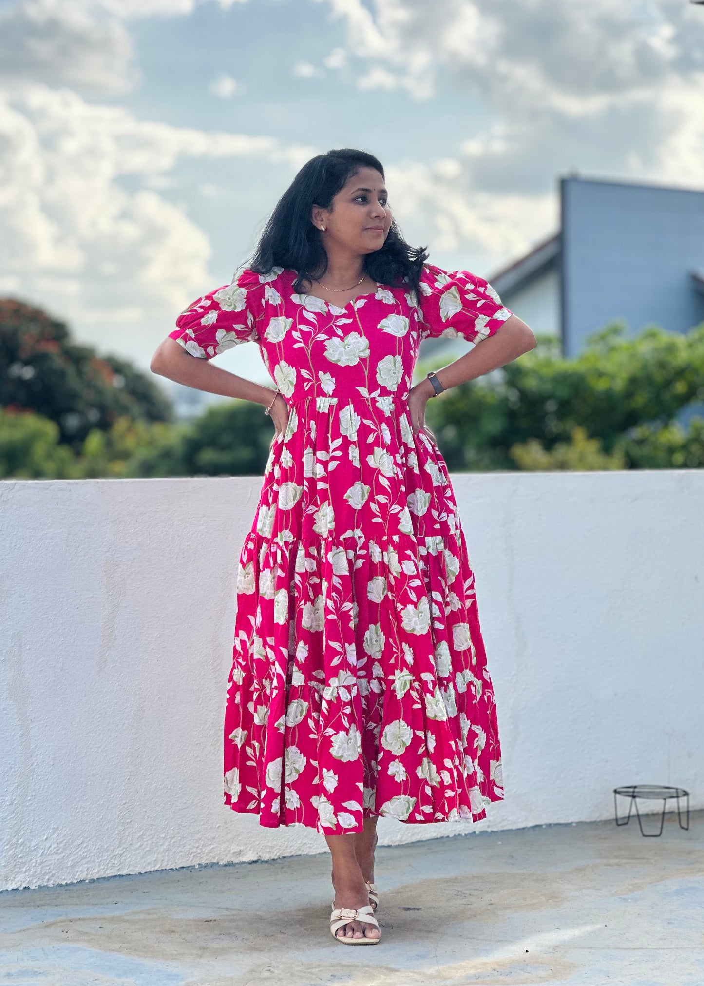 Fuchsia 3 tier dress-Immediate Dispatch