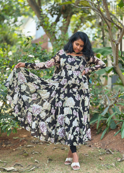 Sunehri Tiered Anarkali  Kurta with Dupatta Set