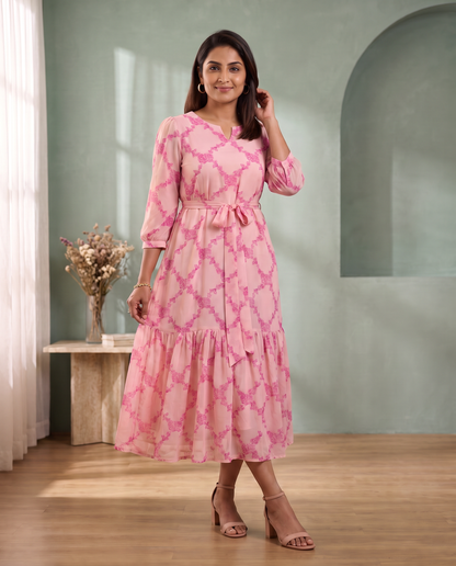 Rose Tangle Blush Pink Floral Midi Dress