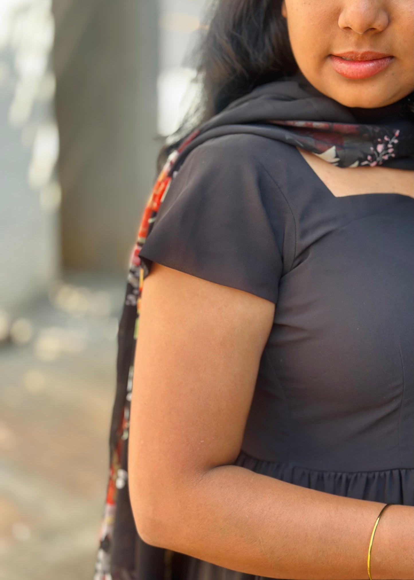 Black Tiered Anarkali with printed dupatta
