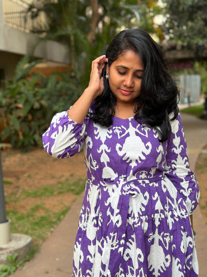 Nina Cotton Maxi Dress — Lavender White Print