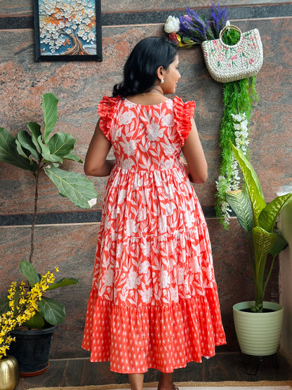 Coral Crush Cotton Midi Dress