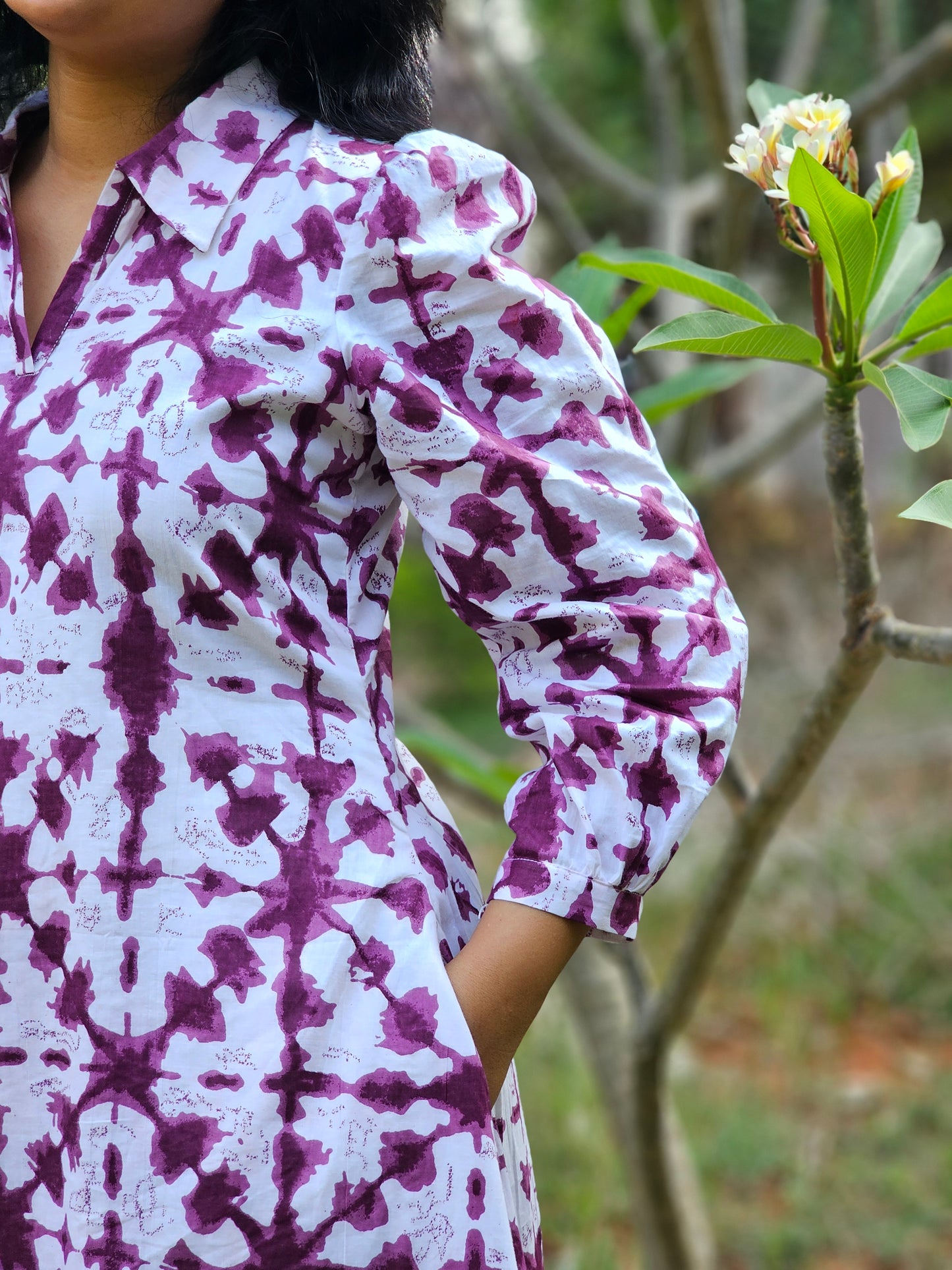 Berry Bloom A line Cotton Midi Dress