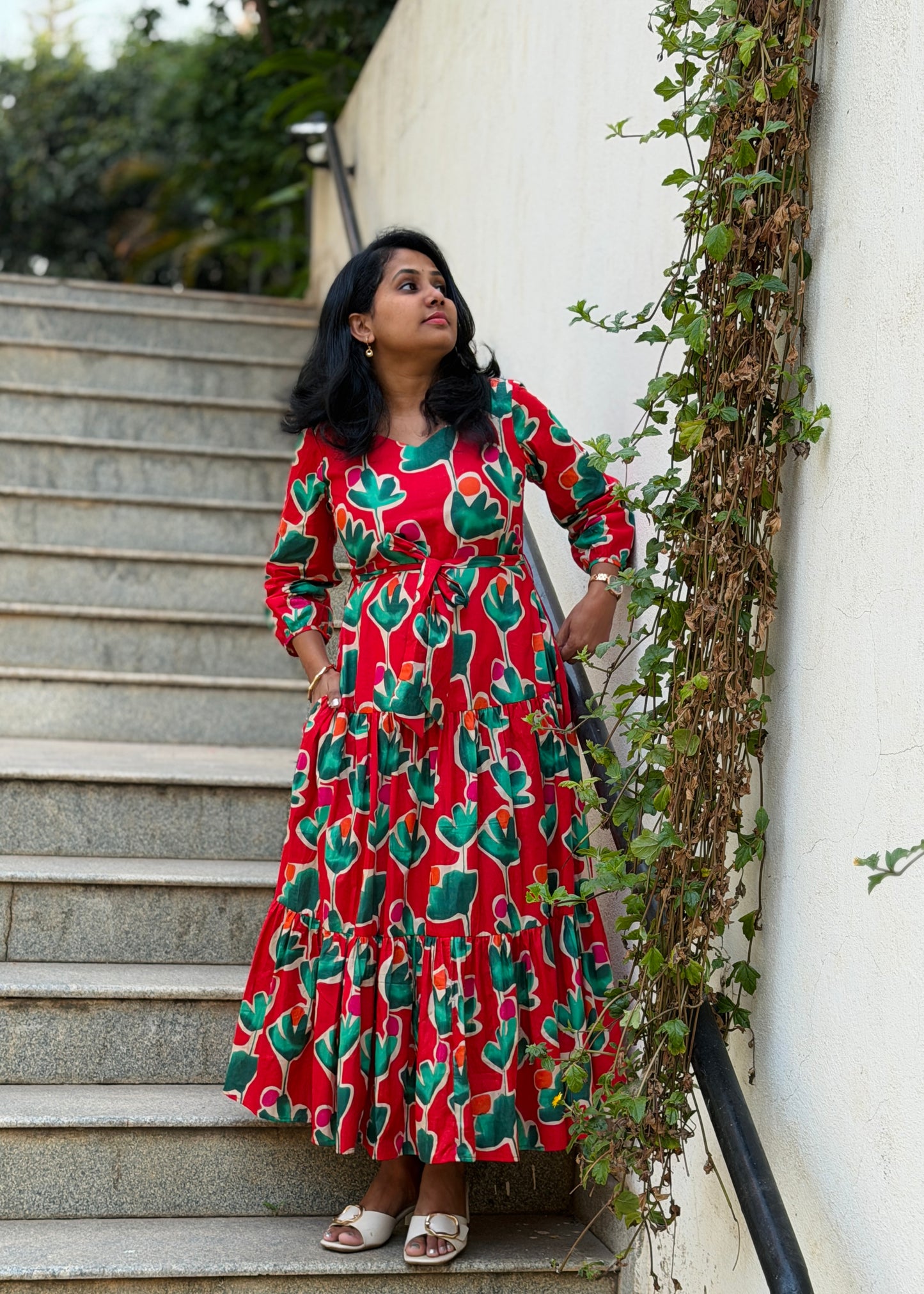Carina Cotton Maxi Dress — Red Bold Print