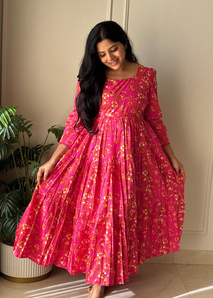 Camellia Floral Cotton Tiered Midi Dress