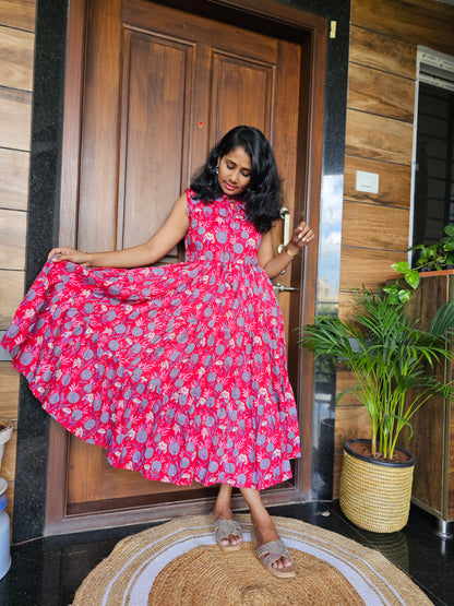 Red Floral Collar Dress- Immediate Dispatch