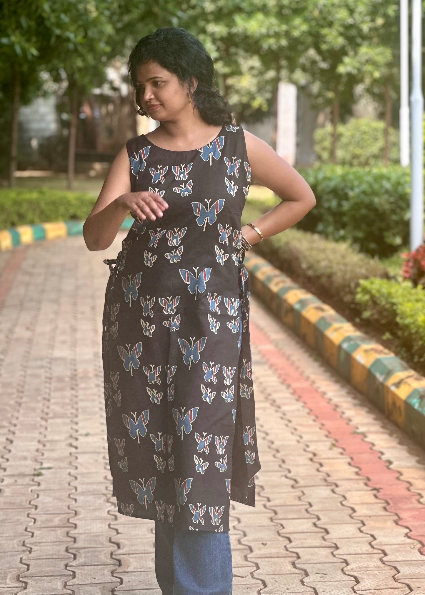 Black Butterfly kurta with lining