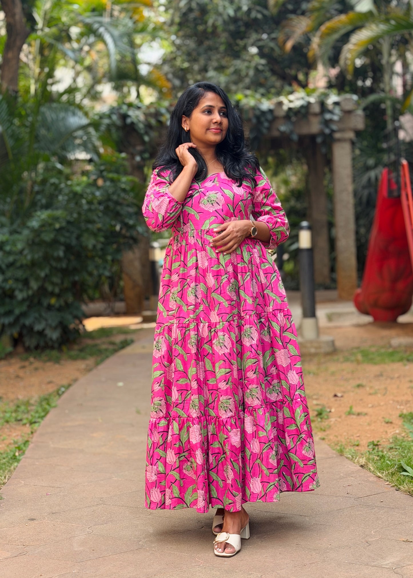 Rosa Cotton Maxi Dress — Pink Floral Print
