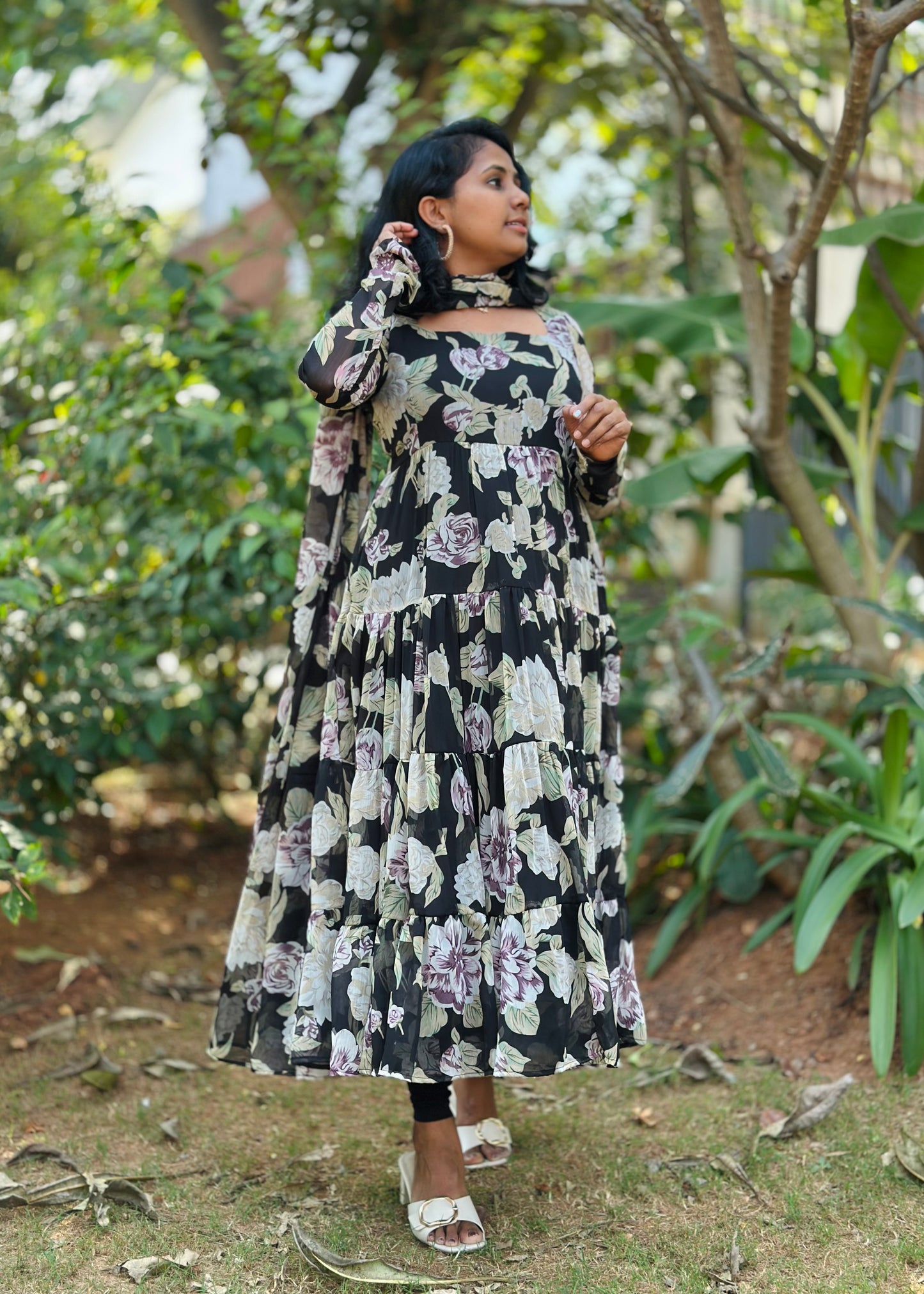 Sunehri Tiered Anarkali  Kurta with Dupatta Set