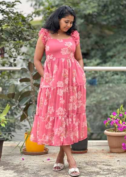 Coral Breeze Midi Dress