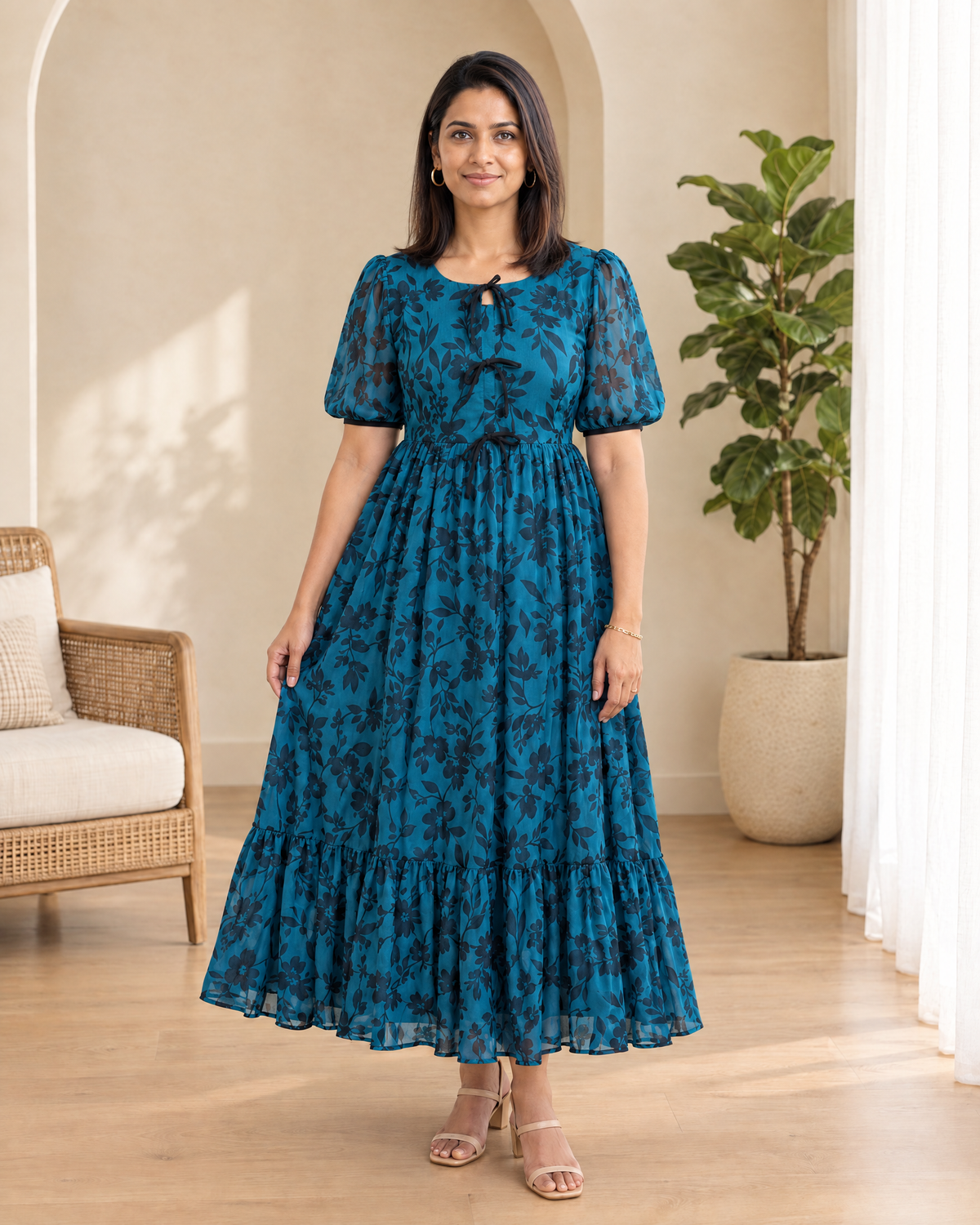 Teal Reverie Chiffon Midi Dress