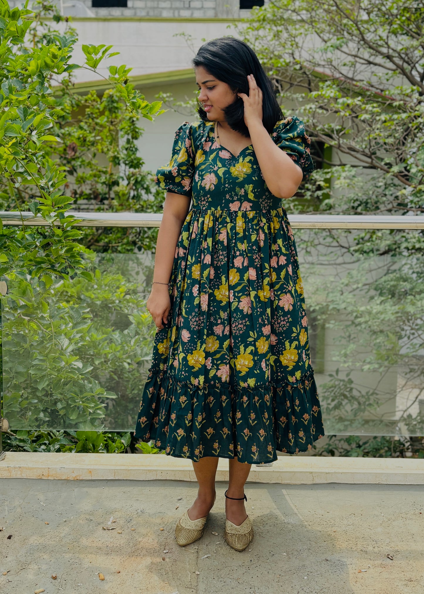 Elisa Floral Cotton Midi Dress