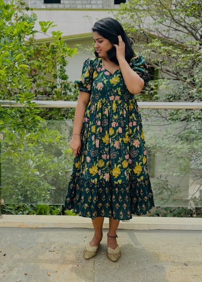 Elisa Floral Cotton Midi Dress