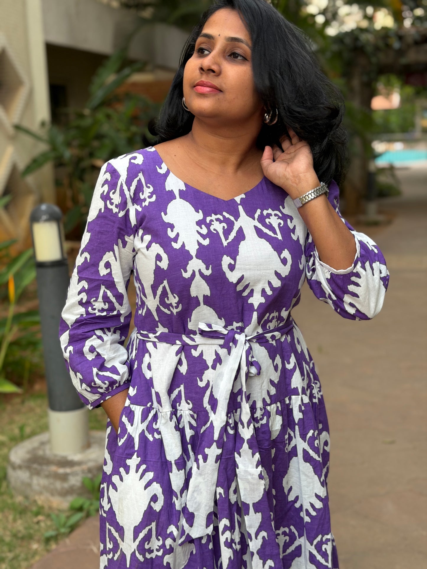 Nina Cotton Maxi Dress — Lavender White Print